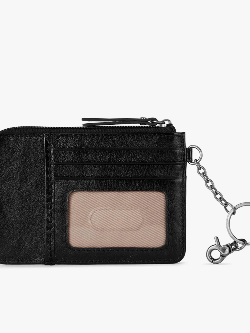 The Sak Black Leather Card Case with Chain Zip